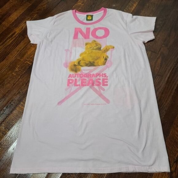 Vintage 90s Garfield Cat Cartoon No Autographs Please Pink Oversized T-shirt - Picture 4 of 11
